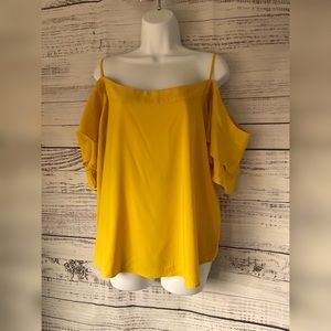 Mustard Yellow Off-Shoulder Ruffle-sleeve Blouse by New York & Company NWT